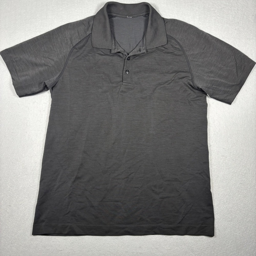 Lululemon Metal Vent Tech Polo Shirt Men's Large Heathered‎ Black Short Sleeve